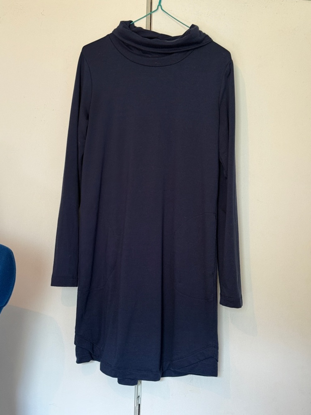 J.Jill Long-Sleeve Midi Navy Dress with Cowl Neck with pockets